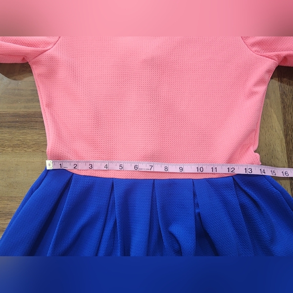 Lularoe Amelia Style Pocket Dress Sz Med Colorblock Stretch Fit Flare Pink Blue - Picture 5 of 12